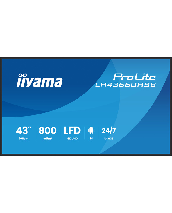 iiyama LH4366UHSB-B1AG Écran d'affichage dynamique Écran plat de signalisation numérique 109,2 cm (43") LCD Wifi 800 cd/m² 4K Ul