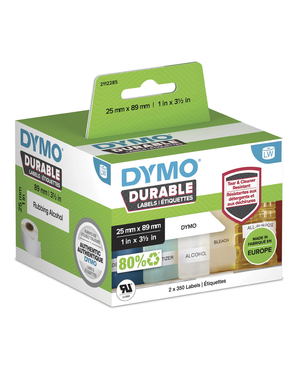 DYMO LW Étiquettes industrielles résistantes | authentique | plastique blanc | 25x89 mm | 2 rouleaux de 350 (lot de 700) | pour 