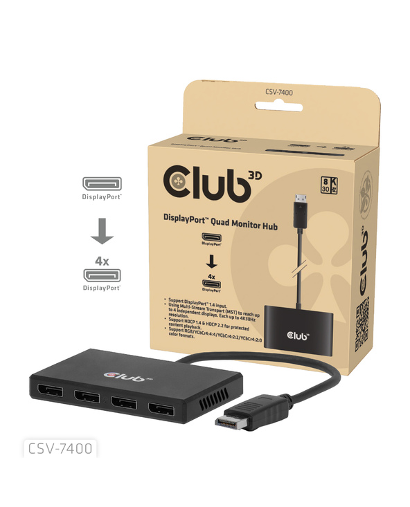 CLUB3D CSV-7400 répartiteur vidéo DisplayPort 4x DisplayPort