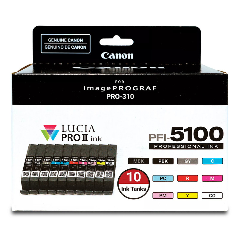 Canon PFI-5100 Multipack cartouche d'encre 10 pièce(s) Original Rendement standard Cyan, Noir mat, Noir