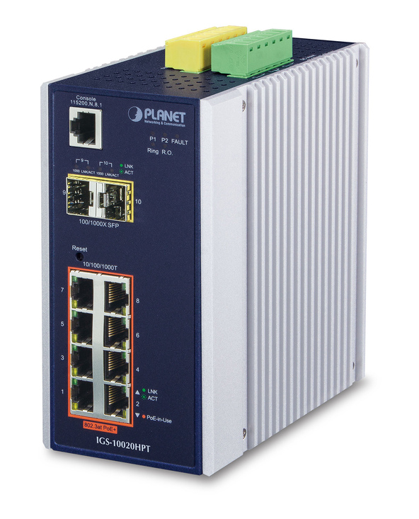 PLANET IGS-10020HPT commutateur réseau Géré L2+ Gigabit Ethernet (10/100/1000) Connexion Ethernet, supportant l'alimentation via