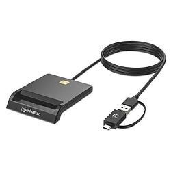 Manhattan Lecteur de cartes à puce combiné USB-C/USB-A, connecteurs USB 2.0 Type-C et Type-A vers interface de lecture à contact