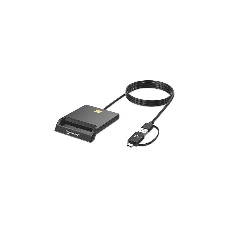 Manhattan Lecteur de cartes à puce combiné USB-C/USB-A, connecteurs USB 2.0 Type-C et Type-A vers interface de lecture à contact