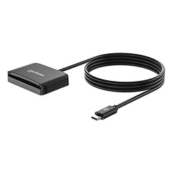 Manhattan Lecteur de cartes à puce à contact USB-C, avec emplacement microSD, connecteur USB-C mâle, compatible avec Windows, ma