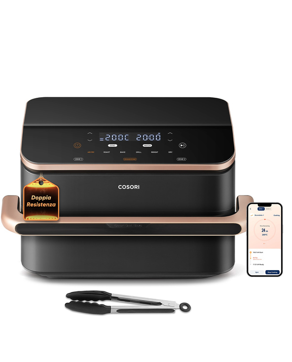 Cosori Dual Blaze Twinfry Chef Edition Double 10 L Autonome 2800 W Friteuse d’air chaud Gris foncé, Or rose