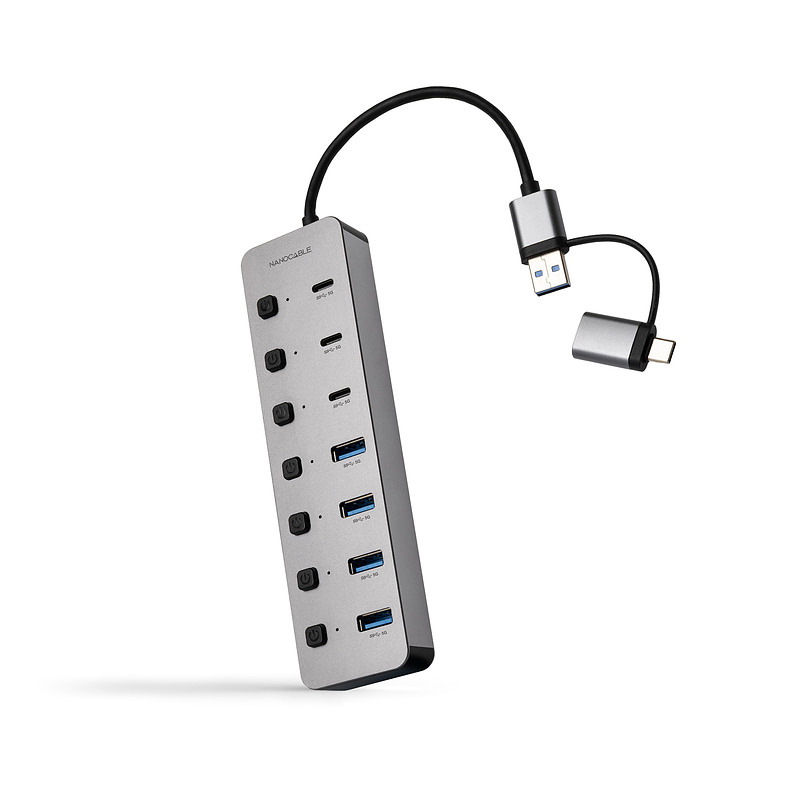 Nanocable 10.16.4510 hub & concentrateur USB 3.2 Gen 1 (3.1 Gen 1) Type-A + Type-C 5000 Mbit/s Argent