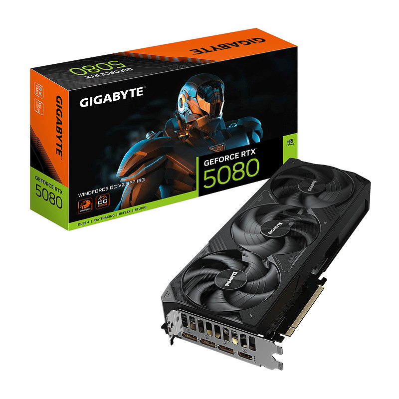 GIGABYTE GeForce RTX 5080 WINDFORCE OC SFF 16G – Carte graphique, 16GB GDDR7, 256bit, PCI-E 5.0, 2670MHz Core Clock, 3 × DP 2.1b