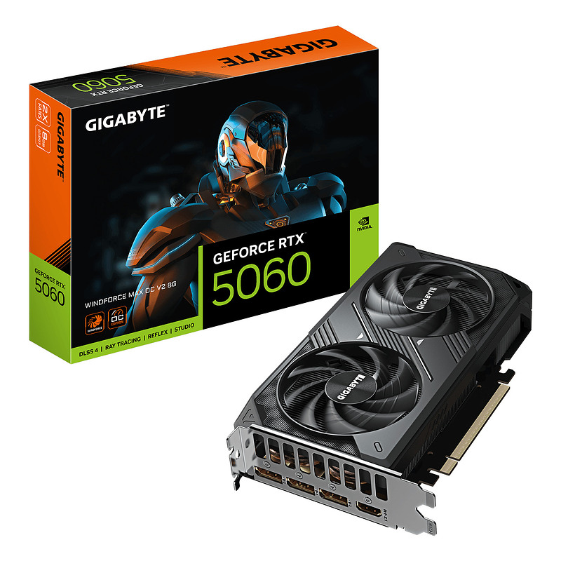GIGABYTE GeForce RTX 5060 WINDFORCE MAX OC V2 8G – Carte graphique, 8GB GDDR7, 128bit, PCI-E 5.0, 2512MHz Core Clock, 3 × DP, 1 