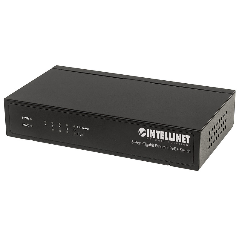 Intellinet Commutateur réseau (switch) Gigabit Ethernet PoE+ 5 ports, 4 ports PSE, compatible IEEE 802.3at/af, budget PoE 60W, f
