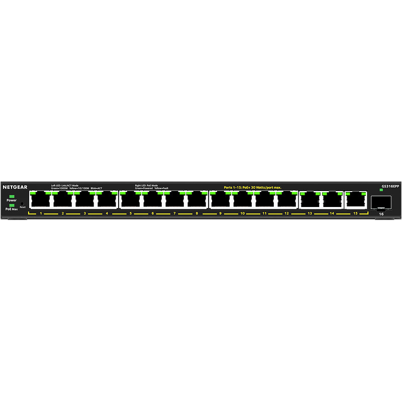 NETGEAR GS316EPP Géré Gigabit Ethernet (10/100/1000) Connexion Ethernet, supportant l'alimentation via ce port (PoE) Noir