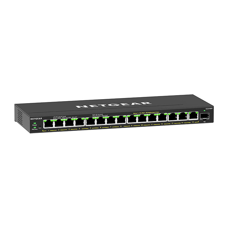 NETGEAR GS316EP Géré Gigabit Ethernet (10/100/1000) Connexion Ethernet, supportant l'alimentation via ce port (PoE) Noir