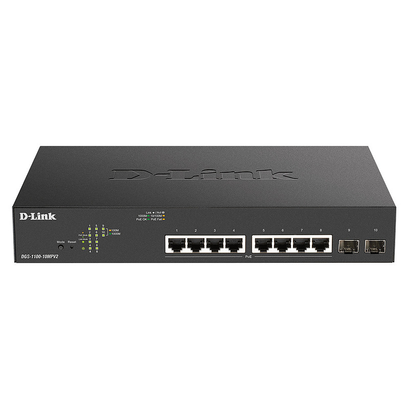 D-Link DGS-1100-10MPV2 Géré L2 Gigabit Ethernet (10/100/1000) Connexion Ethernet, supportant l'alimentation via ce port (PoE) 1U
