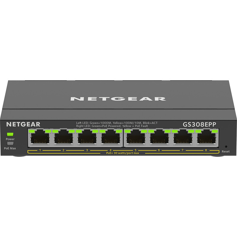 NETGEAR GS308EPP Géré L2/L3 Gigabit Ethernet (10/100/1000) Connexion Ethernet, supportant l'alimentation via ce port (PoE) Noir