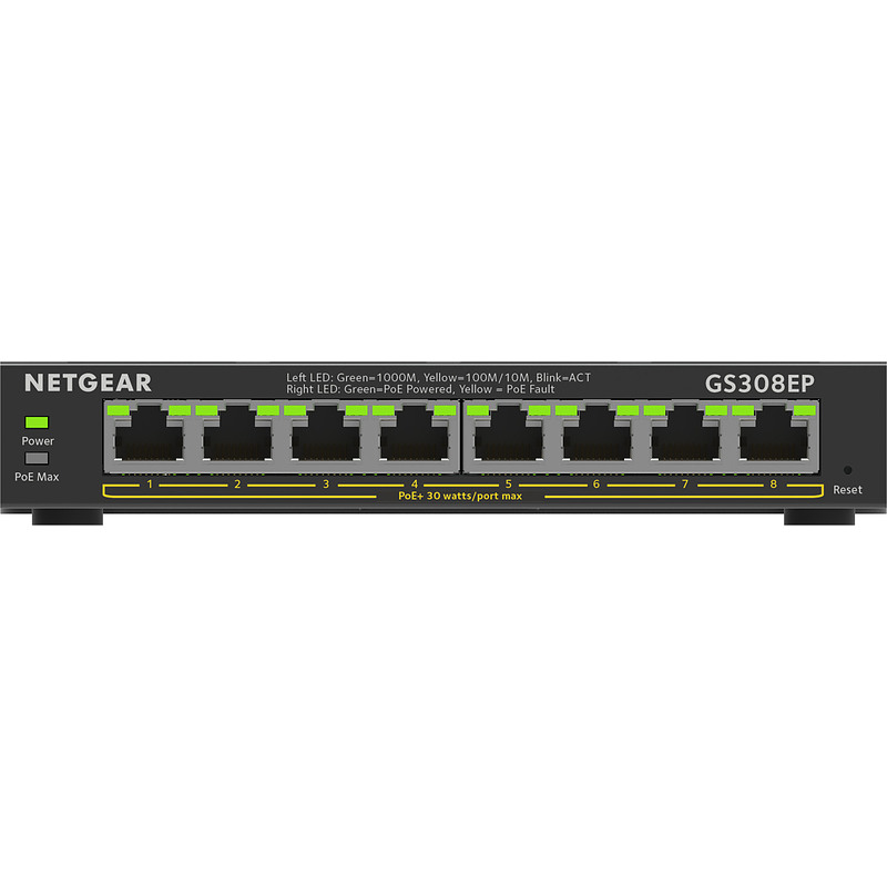 NETGEAR GS308EP Géré L2/L3 Gigabit Ethernet (10/100/1000) Connexion Ethernet, supportant l'alimentation via ce port (PoE) Noir