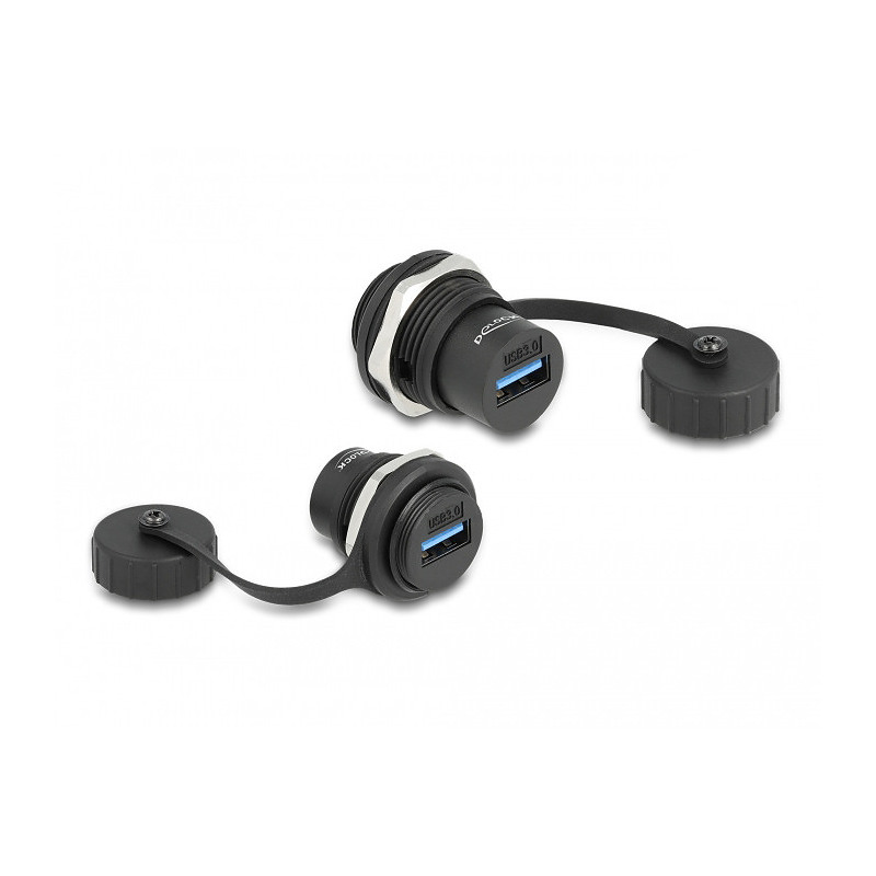 DeLOCK Connecteur USB 3.2 Gen 1 Type-A intégré avec capuchon de protection IP67 contre la poussière et l’eau