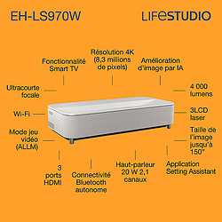 Epson LIFESTUDIO GRAND PLUS EH-LS970W - BLANC DIAMANT 3LCD UHD 4K 4000 ANSI lumens