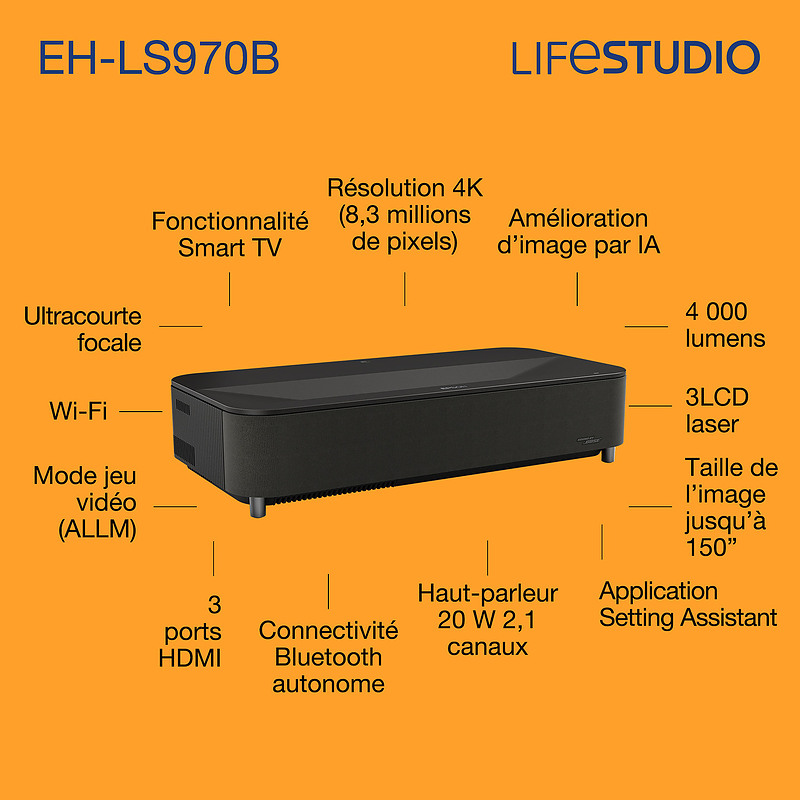Epson LIFESTUDIO GRAND PLUS EH-LS970B - NOIR MÉTALLISÉ 3LCD UHD 4K 4000 ANSI lumens