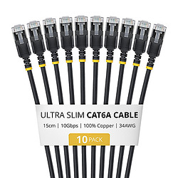 StarTech.com 6ASTP34BKS15CM10PK câble de réseau Noir 0,15 m Cat6a U/FTP (STP) Rond