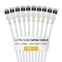 StarTech.com 6ASTP34WHS30CM10PK câble de réseau Blanc 0,3 m Cat6a U/FTP (STP) Rond