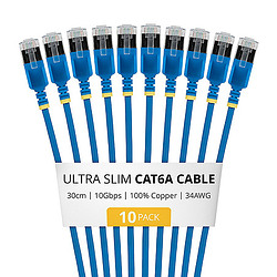 StarTech.com 6ASTP34BLS30CM10PK câble de réseau Bleu 0,3 m Cat6a U/FTP (STP) Rond