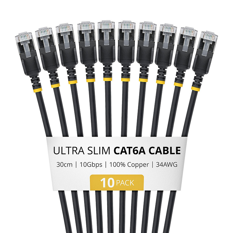 StarTech.com 6ASTP34BKS30CM10PK câble de réseau Noir 0,3 m Cat6a U/FTP (STP) Rond