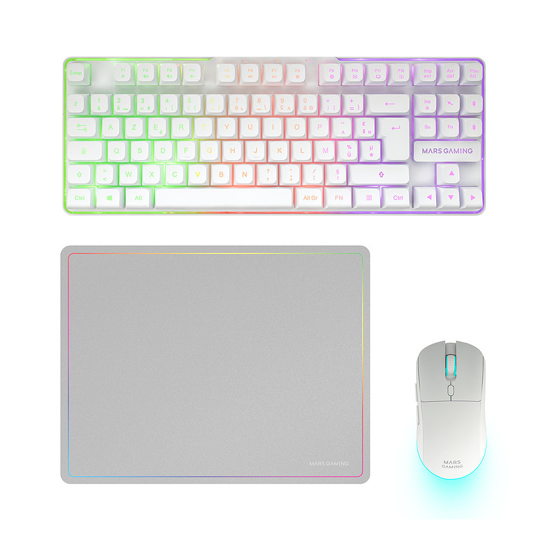 Mars Gaming MCPWTKLWFR clavier Souris incluse FR sans fil +USB AZERTY Français Blanc