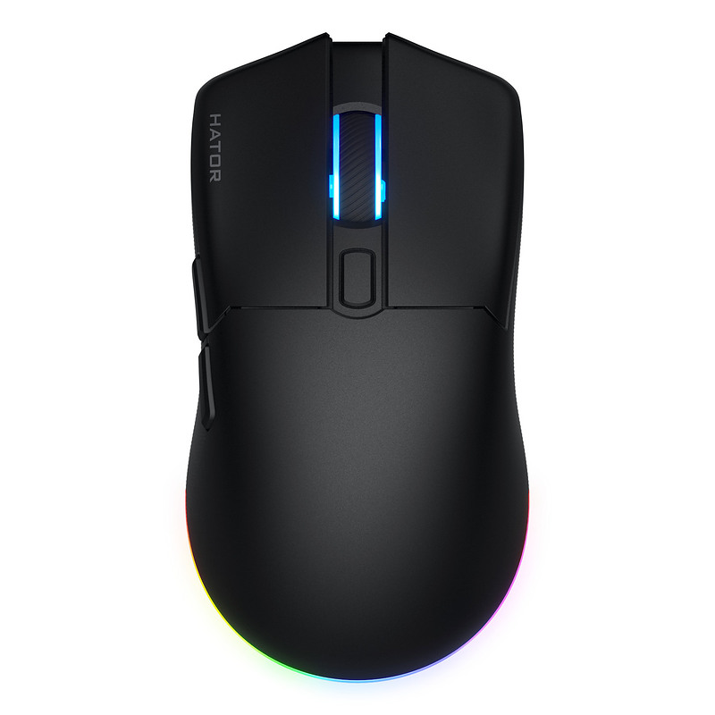 HATOR Pulsar 4 souris gaming, 2.4 GHz + Bluetooth + USB, Optical Yellow 100M Switches, PixArt PAW3315, RGB, Web SyncHUB, Noire