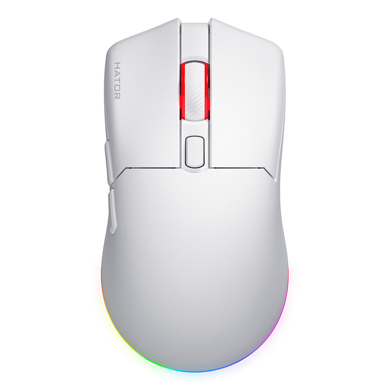HATOR Pulsar 4 souris gaming, 2.4 GHz + Bluetooth + USB, Optical Yellow 100M Switches, PixArt PAW3315, RGB, Web SyncHUB, Blanche