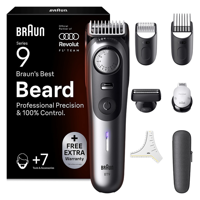Braun BeardTrimmer 9 BT9520 F1 Batterie Mouillé & sec Noir, Gris
