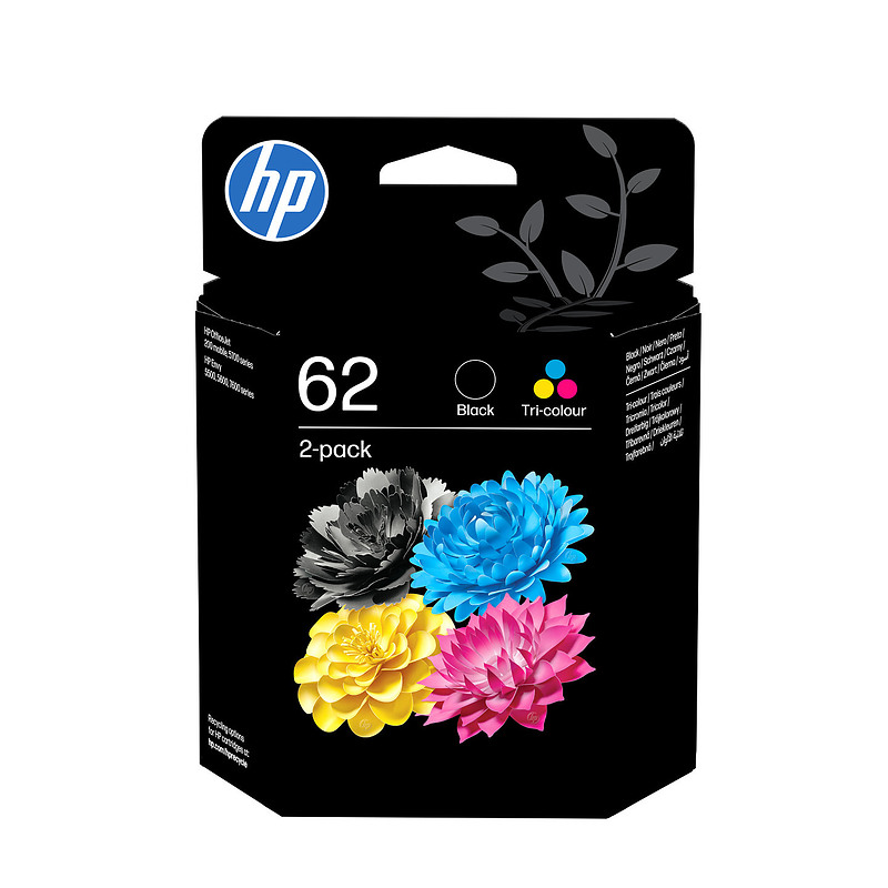 HP 62 pack de 2 cartouches authentiques d'encre noire / trois couleurs