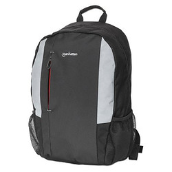Manhattan Sac à dos York 16", noir/gris, compartiment rembourré pour ordinateur portable, grande poche avant, poignée de transpo
