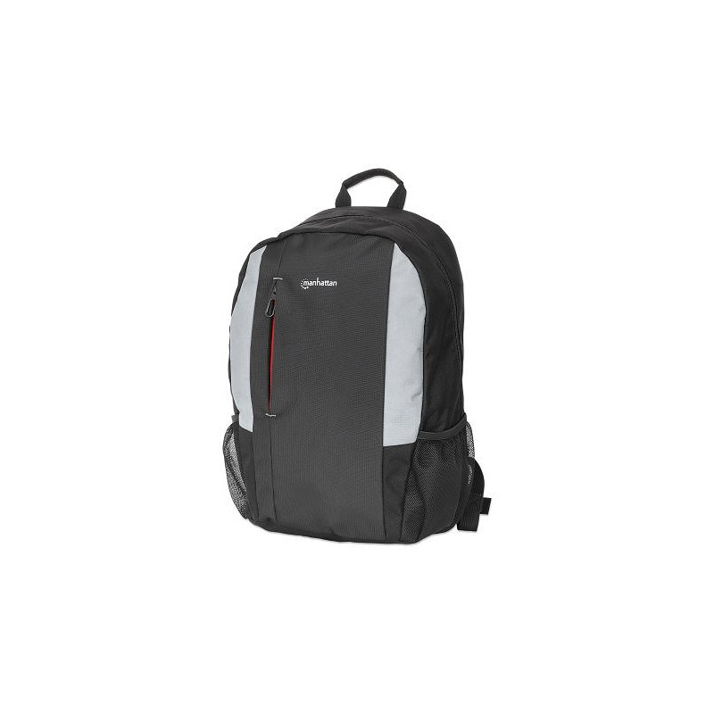 Manhattan Sac à dos York 16", noir/gris, compartiment rembourré pour ordinateur portable, grande poche avant, poignée de transpo