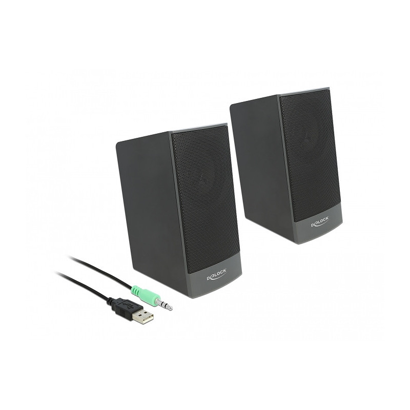 DeLOCK Haut-parleurs USB Stéréo 2.0 avec jack mâle 3,5 mm stéréo et alimenté par USB