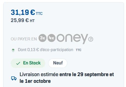Fiche produit : la date de livraison estimée, affichée sous le prix